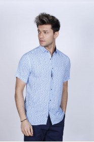 BAMBOO SHIRT IN BLUE, SHORT SLEEVES AND BUTTONS ON THE FRONT