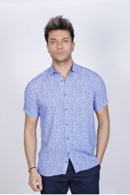 BAMBOO SHIRT IN SAX BLUE BLUE, SHORT SLEEVES AND BUTTONS ON THE FRONT