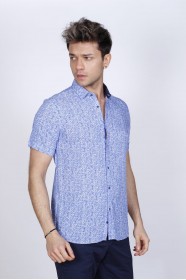 BAMBOO SHIRT IN SAX BLUE BLUE, SHORT SLEEVES AND BUTTONS ON THE FRONT