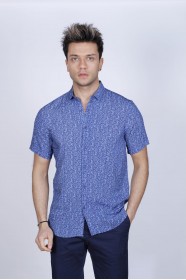 BAMBOO SHIRT IN DARK NAVY BLUE, SHORT SLEEVES AND BUTTONS ON THE FRONT