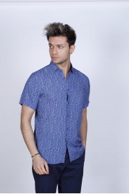 BAMBOO SHIRT IN DARK NAVY BLUE, SHORT SLEEVES AND BUTTONS ON THE FRONT