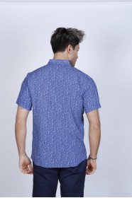 BAMBOO SHIRT IN DARK NAVY BLUE, SHORT SLEEVES AND BUTTONS ON THE FRONT