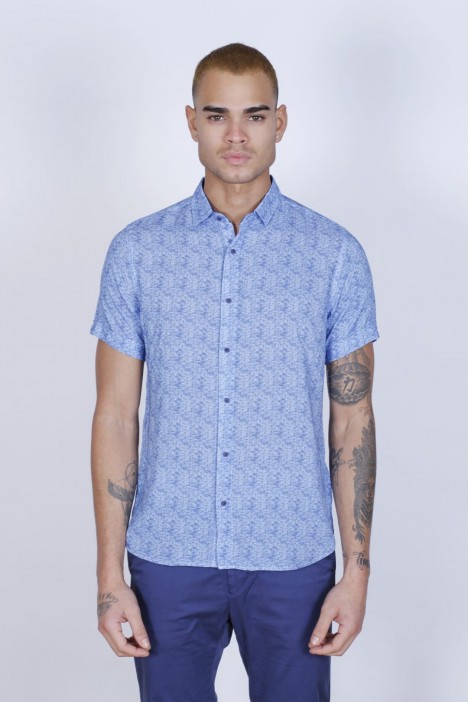 BAMBOO SHIRT SHORT SLEEVES AND BUTTONS ON THE FRONT. DARK-NAVYBLUE
