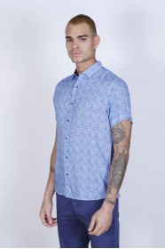 BAMBOO SHIRT SHORT SLEEVES AND BUTTONS ON THE FRONT. DARK-NAVYBLUE