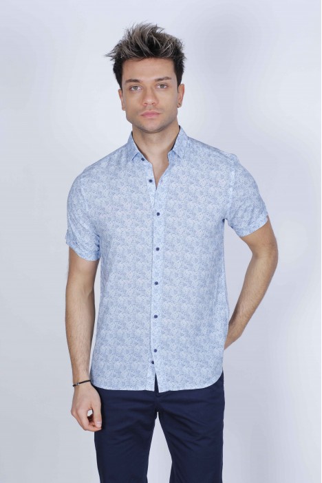 BAMBOO SHIRT SHORT SLEEVES AND BUTTONS ON THE FRONT. BLUE