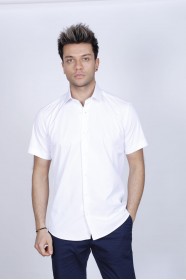 WHITE COLOUR, SHORT SLEEVE, REGULAR FIT FRONT BUTTONED SATIN SHIRT.