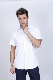 WHITE COLOUR, SHORT SLEEVE, REGULAR FIT FRONT BUTTONED SATIN SHIRT.