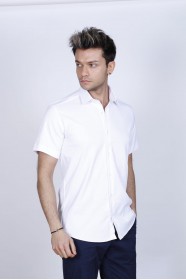 WHITE COLOUR, SHORT SLEEVE, REGULAR FIT FRONT BUTTONED SATIN SHIRT.