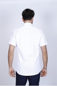 WHITE COLOUR, SHORT SLEEVE, REGULAR FIT FRONT BUTTONED SATIN SHIRT.