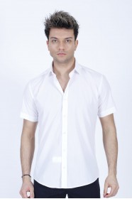 WHITE COLOUR, SHORT SLEEVE, REGULAR FIT FRONT BUTTONED SATIN SHIRT.