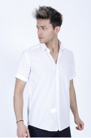 WHITE COLOUR, SHORT SLEEVE, REGULAR FIT FRONT BUTTONED SATIN SHIRT.