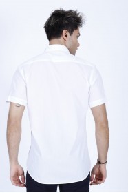 WHITE COLOUR, SHORT SLEEVE, REGULAR FIT FRONT BUTTONED SATIN SHIRT.
