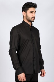 BLACK COLOUR, LONG SLEEVE, REGULAR FIT, COTTON LINEN SHIRT