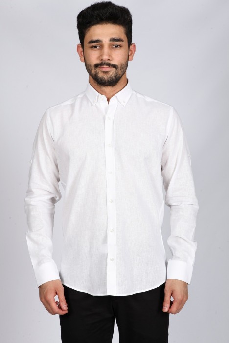 WHITE COLOUR, LONG SLEEVE, REGULAR FIT, COTTON LINEN SHIRT