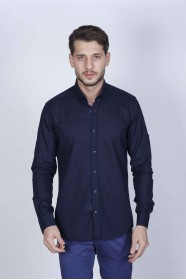 NAVY BLUE COLOUR, LONG SLEEVE, REGULAR FIT, COTTON LINEN SHIRT