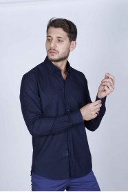 NAVY BLUE COLOUR, LONG SLEEVE, REGULAR FIT, COTTON LINEN SHIRT