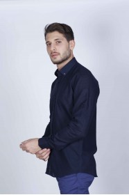 NAVY BLUE COLOUR, LONG SLEEVE, REGULAR FIT, COTTON LINEN SHIRT