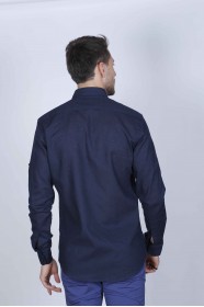 NAVY BLUE COLOUR, LONG SLEEVE, REGULAR FIT, COTTON LINEN SHIRT