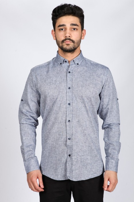 INDIGO COLOUR, LONG SLEEVE, REGULAR FIT, COTTON LINEN SHIRT