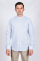 ICE BLUE PARIAMENT COLOR, LONG SLEEVE LINEN SHIRT WITH STAND-UP COLLAR