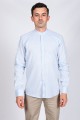 ICE BLUE PARIAMENT COLOR, LONG SLEEVE LINEN SHIRT WITH STAND-UP COLLAR