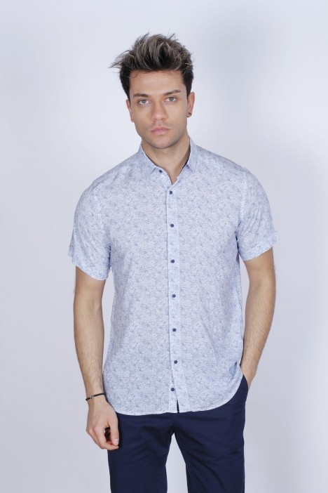 BAMBOO SHIRT IN BLUE, SHORT SLEEVES AND BUTTONS ON THE FRONT
