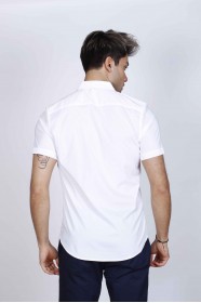 WHITE COLOUR, SHORT SLEEVE, SLIM-FIT FRONT BUTTONED COTTON SHIRT.