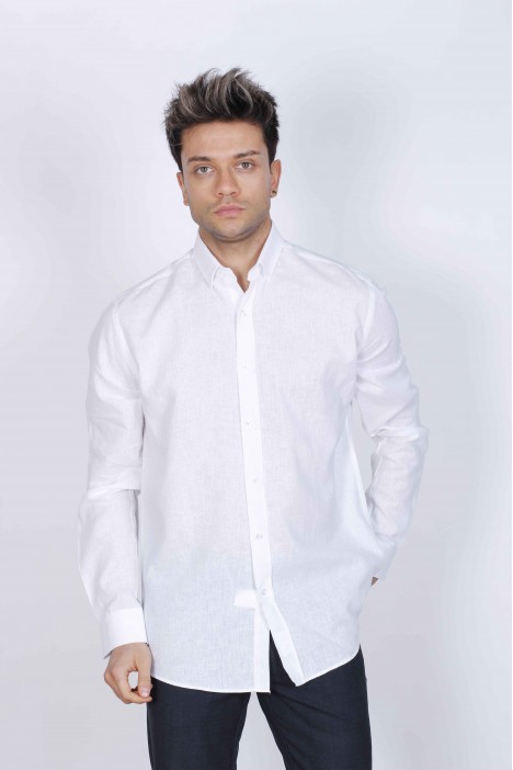 WHITE COLOR, LONG SLEEVE, CLASSIC MOLD, LINEN SHIRT