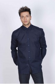 NAVY BLUE COLOR, LONG SLEEVE, CLASSIC MOLD, LINEN SHIRT