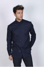 NAVY BLUE COLOR, LONG SLEEVE, CLASSIC MOLD, LINEN SHIRT