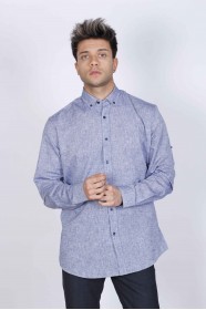 INDIGO COLOR, LONG SLEEVE, CLASSIC MOLD, LINEN SHIRT