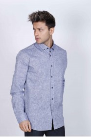 INDIGO COLOR, LONG SLEEVE, CLASSIC MOLD, LINEN SHIRT