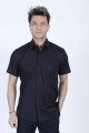 BLACK COLOUR, SHORT SLEEVE, REGULAR FIT FRONT BUTTONED SATIN SHIRT.