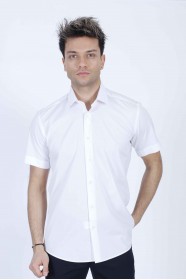 WHITE COLOUR, SHORT SLEEVE, REGULAR FIT FRONT BUTTONED SATIN SHIRT.