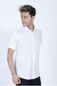 WHITE COLOUR, SHORT SLEEVE, REGULAR FIT FRONT BUTTONED SATIN SHIRT.