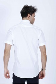 WHITE COLOUR, SHORT SLEEVE, REGULAR FIT FRONT BUTTONED SATIN SHIRT.