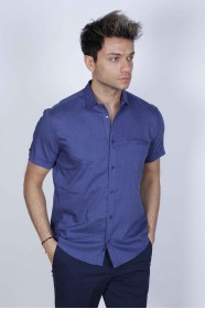 SPORT COTTON SHIRT IN NAVY BLUE COLORED, SHORT SLEEVE, SNAP-BUTTON ON THE FRONT.