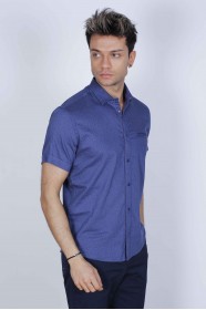 SPORT COTTON SHIRT IN NAVY BLUE COLORED, SHORT SLEEVE, SNAP-BUTTON ON THE FRONT.