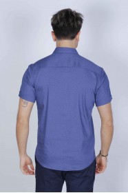 SPORT COTTON SHIRT IN NAVY BLUE COLORED, SHORT SLEEVE, SNAP-BUTTON ON THE FRONT.