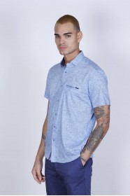 REGULAR-FIT COTTON SHIRT IN BLUE, SHORT SLEEVES AND BUTTONS ON THE FRONT.