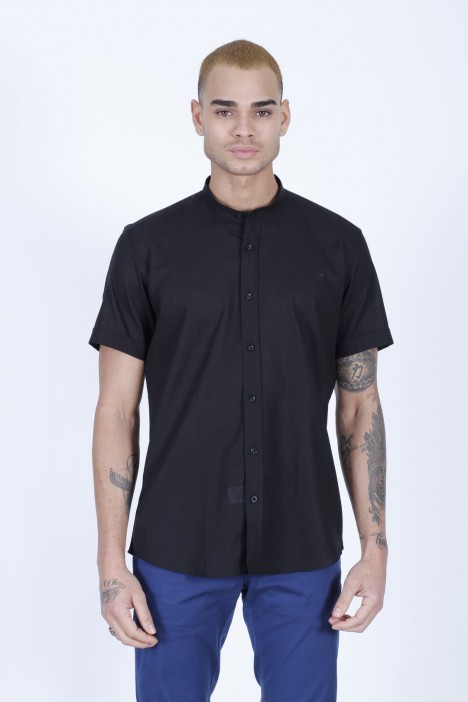 BLACK COLOUR, LONG SLEEVE, REGULAR FIT CUT, LINEN SHIRT