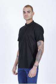 BLACK COLOUR, LONG SLEEVE, REGULAR FIT CUT, LINEN SHIRT
