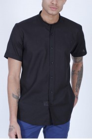 BLACK COLOUR, LONG SLEEVE, REGULAR FIT CUT, LINEN SHIRT