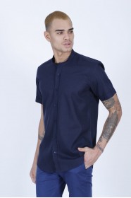 NAVY BLUE COLOUR, LONG SLEEVE, REGULAR FIT CUT, LINEN SHIRT