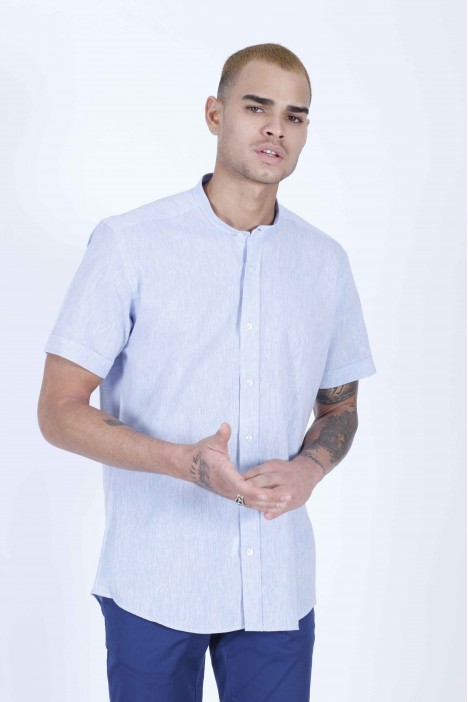 ICE BLUE COLOUR, LONG SLEEVE, REGULAR FIT CUT, LINEN SHIRT