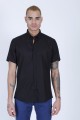 LINEN SHIRT IN BLACK COLOUR, SHORT SLEEVES, REGULAR FIT MOLD