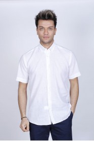 LINEN SHIRT IN WHITE COLOUR, SHORT SLEEVES, REGULAR FIT MOLD