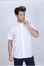 LINEN SHIRT IN WHITE COLOUR, SHORT SLEEVES, REGULAR FIT MOLD