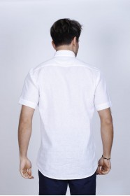 LINEN SHIRT IN WHITE COLOUR, SHORT SLEEVES, REGULAR FIT MOLD