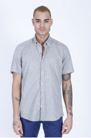 LINEN SHIRT IN KHAKI COLOUR, SHORT SLEEVES, REGULAR FIT MOLD